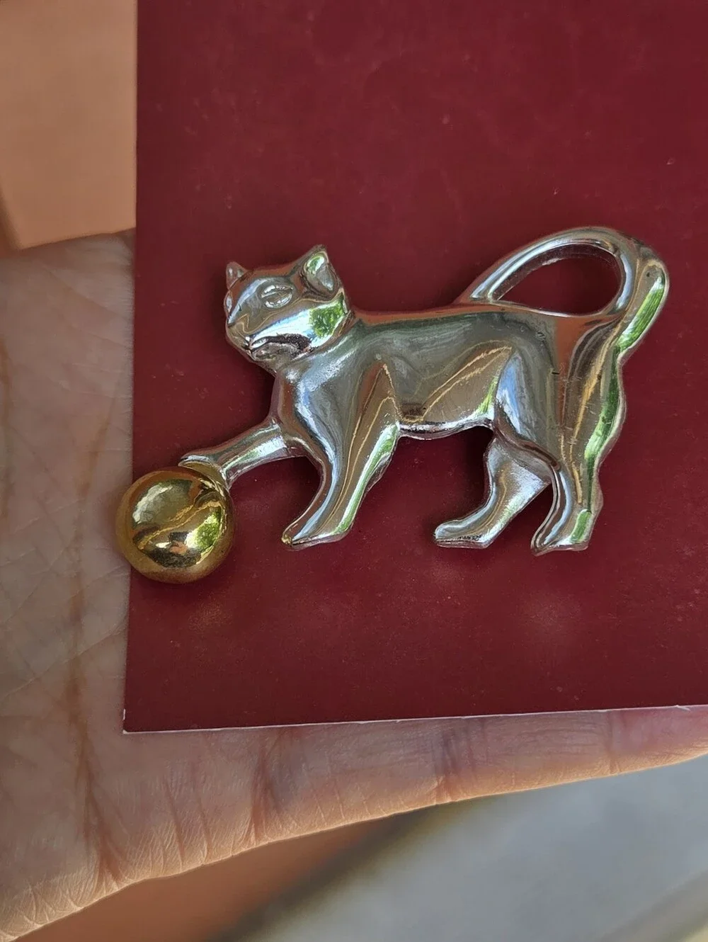 Cool Cat Brooch Silver Tone Cat With Gold Ball Brooch Cat Lady Jewelry